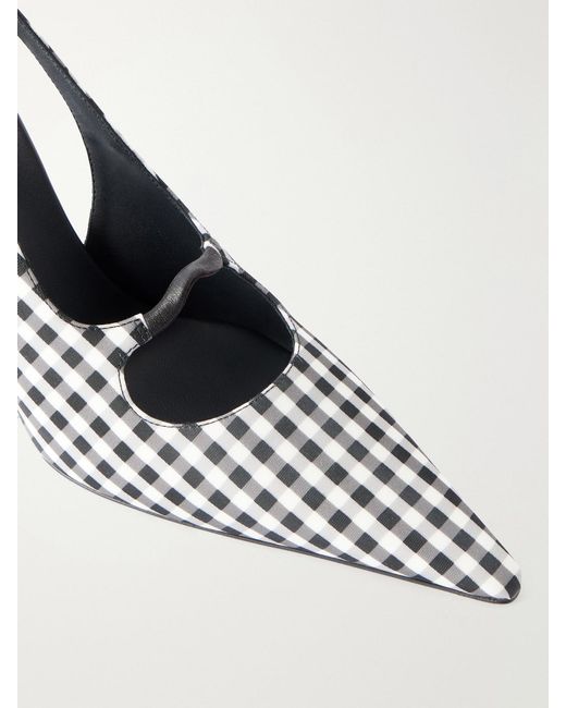 Alaïa Metallic 90 Checked Leather-Trimmed Canvas Slingback Pumps