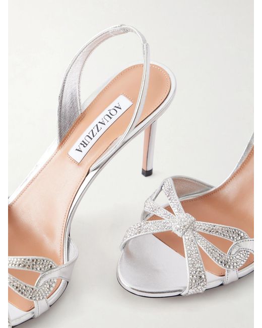 Aquazzura Natural Ribbon Kiss 85 Crystals-Embellished Leather Sandals