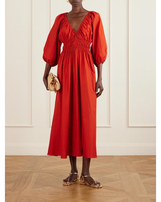 Matteau Shirred Organic Cotton-Poplin Maxi Dress