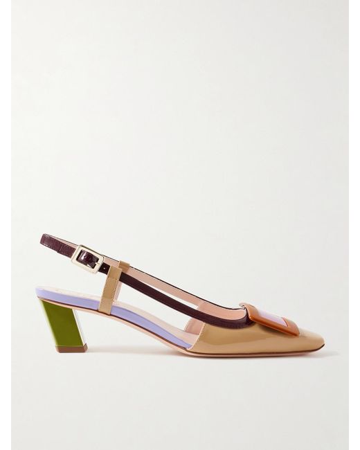 Roger Vivier Pink Belle Vivier 45 Color-Block Patent-Leather Slingback Pumps