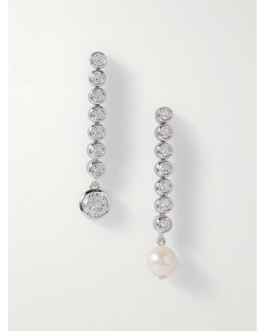 Completedworks White Ascent Recycled Rhodium-Plated Pearl And Cubic Zirconia Earrings