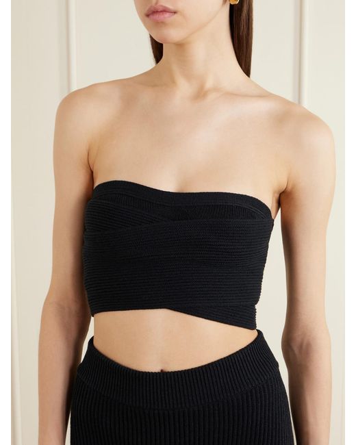 Balmain Black Strapless Ribbed-Knit Top
