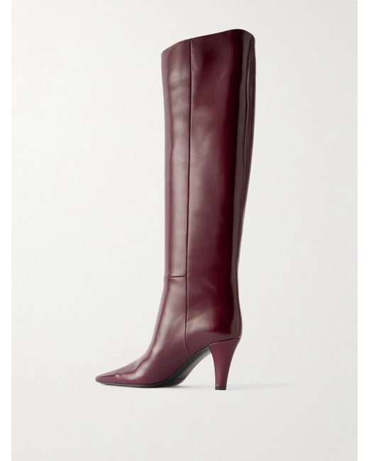 Saint Laurent Red Jill Glossed-Leather Knee Boots