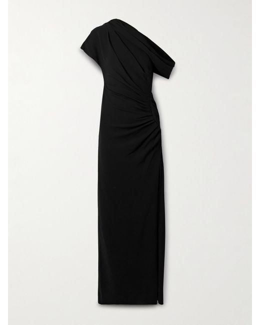Jonathan Simkhai Black Kally Asymmetrische Robe Aus Crêpe Mit Raffungen Und Falten