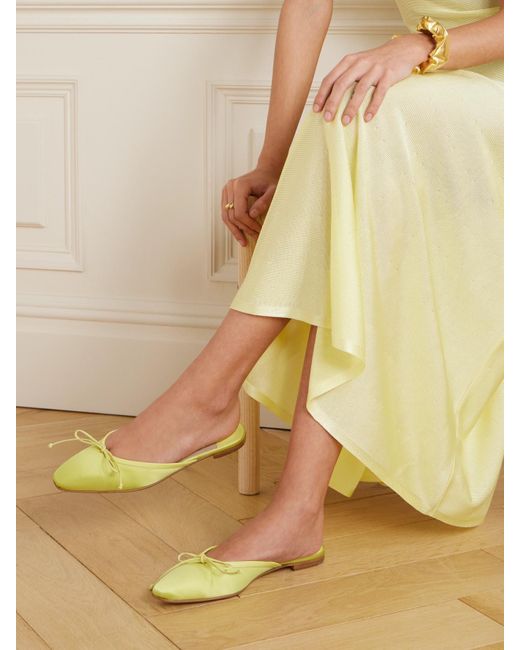 Manolo Blahnik Yellow Ballerimu Bow-Detailed Satin Mules