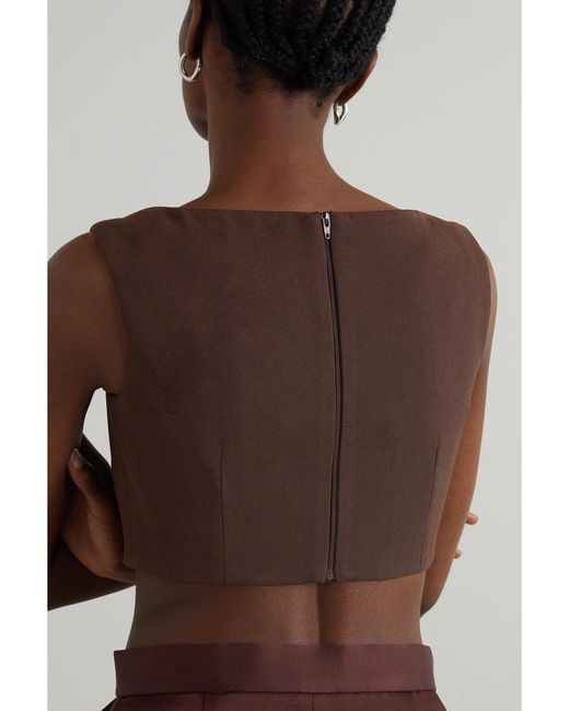 Alex Perry Brown Rae Cropped Crepe Top