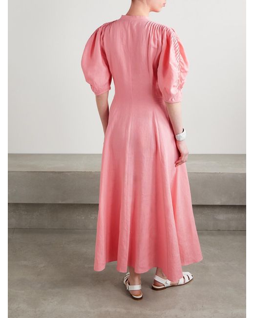 Gabriela Hearst Pink Arabella Pintucked Linen Maxi Dress