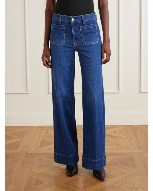 FRAME Blue Le Slice Slim Palazzo Long High-Rise Wide-Leg Jeans