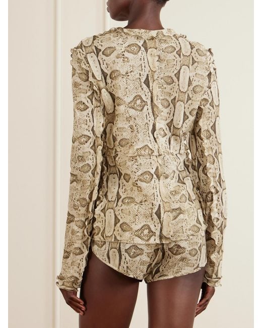Gucci Natural Python-Print Silk-Chiffon Shirt
