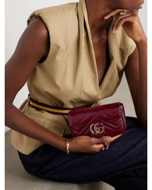 Sac Porté Épaule En Cuir À Surpiqûres Gg Marmont 2.0 Mini Gucci en coloris Red