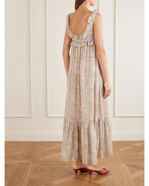 Chloé Natural Ruffled Tiered Floral-Print Silk-Charmeuse Maxi Dress