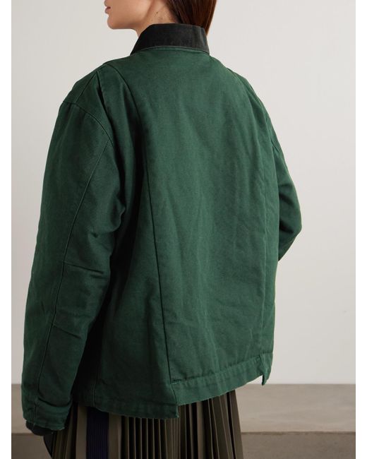Sacai Green Carhartt Wip Duck Oversized Corduroy-Trimmed Appliquéd Cotton-Canvas Jacket