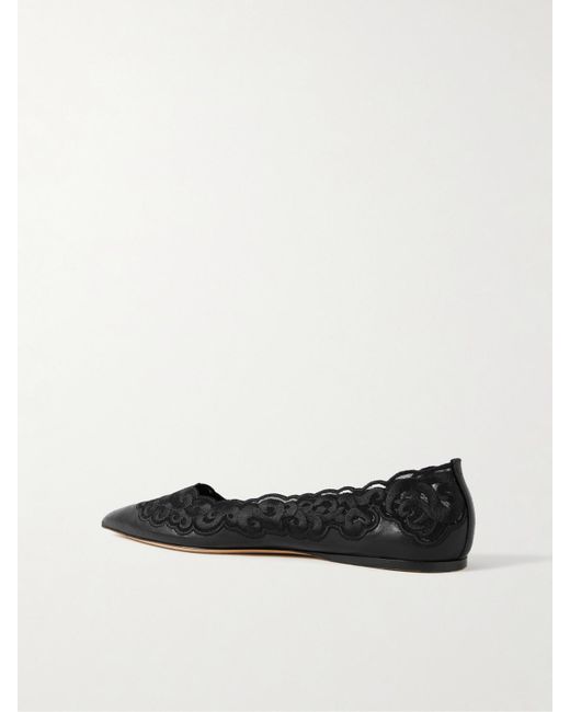 Gabriela Hearst White Ziva Leather And Embroidered Tulle Point-Toe Flats