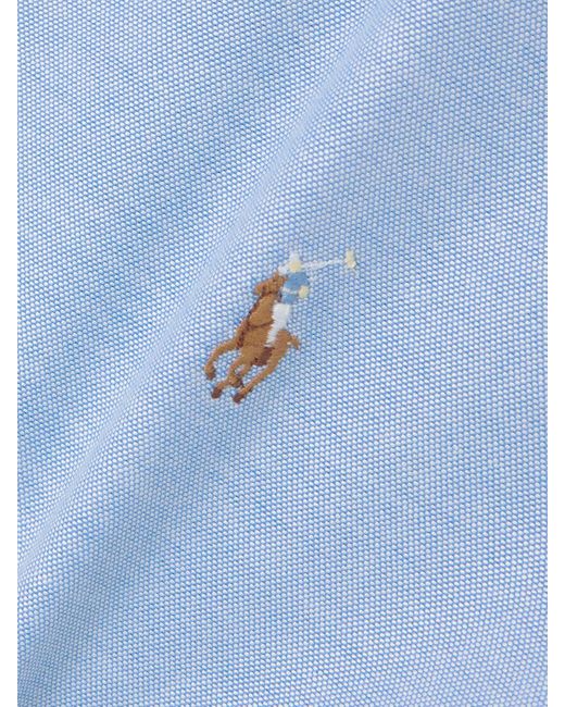 Polo Ralph Lauren Blue Embroidered Cotton-Blend Oxford Shirt