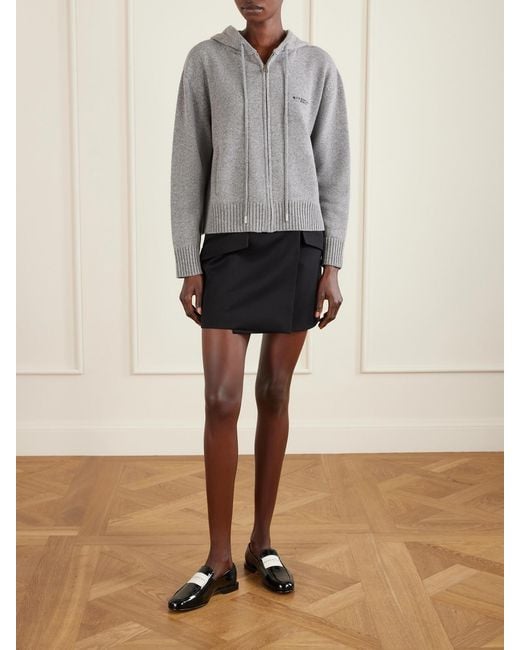 Givenchy Gray Embroidered Wool And Cashmere-Blend Zip-Up Hooded Cardigan