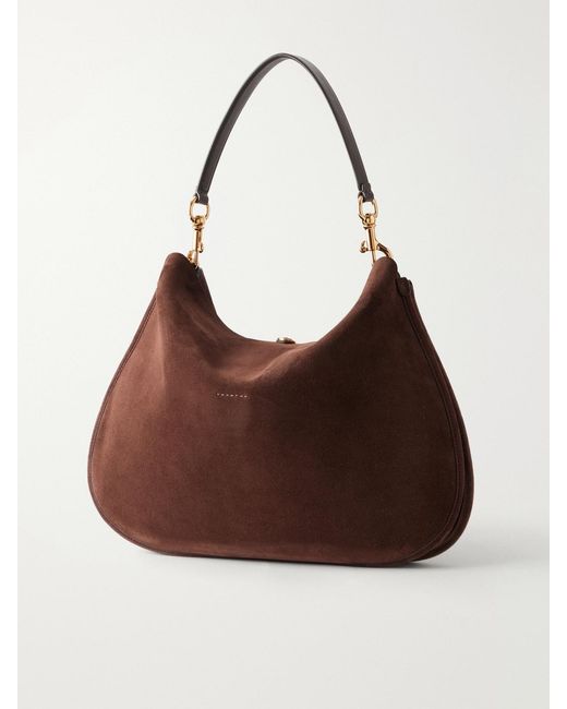 Etro Brown Pony Large Leather-Trimmed Suede Shoulder Bag