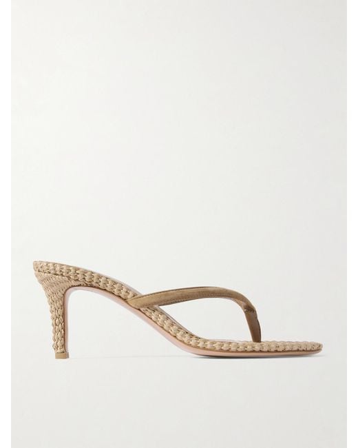 Gianvito Rossi Natural Calypso 70 Suede-Trimmed Raffia Sandals