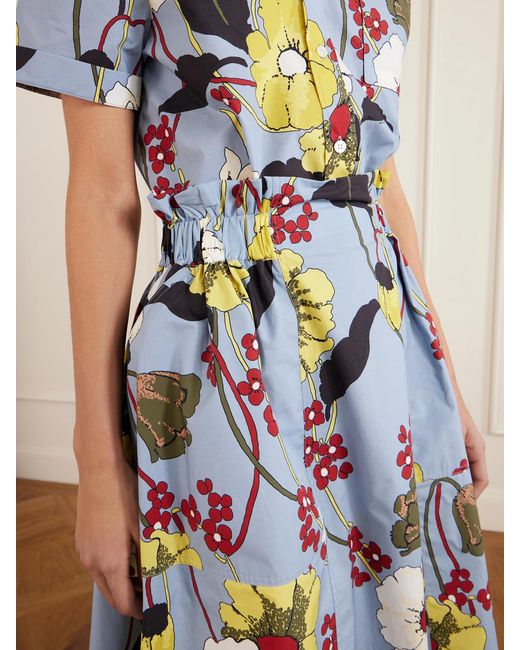 Marni White Paneled Floral-Print Cotton-Poplin Midi Skirt