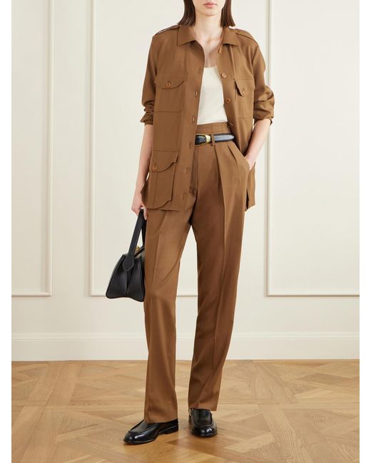 Giuliva Heritage Brown High-Rise Pleated Wool Tapered Pants