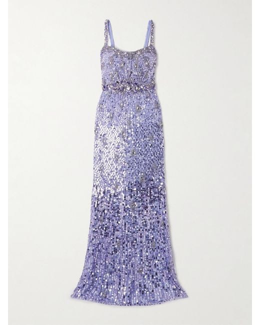Jenny Packham Purple Zodiac Crystal And Sequin-Embellished Tulle Gown