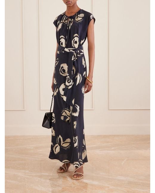 Max Mara Blue Tie-Detailed Silk-Chiffon Maxi Dress