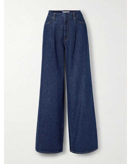 SLVRLAKE Denim Blue Taylor Pleated Low-Rise Wide-Leg Jeans