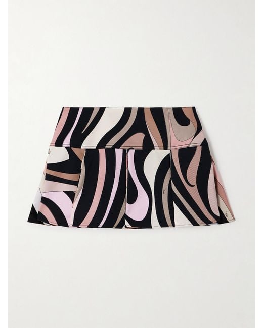 Emilio Pucci Black Marmo Silk-Trimmed Pleated Printed Cotton-Blend Gabardine Mini Skirt