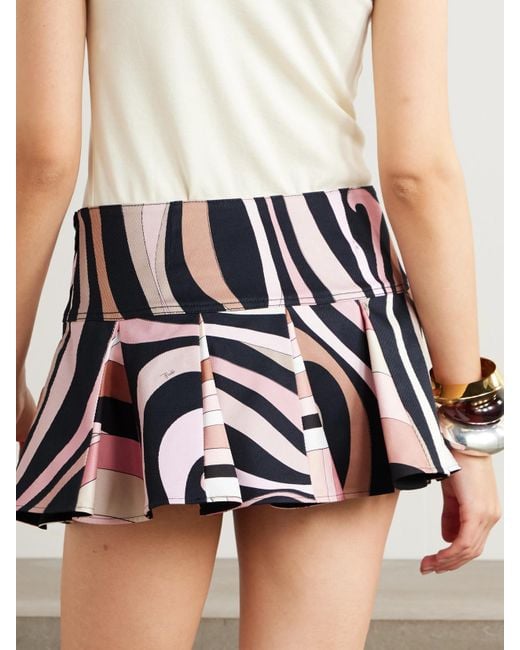 Mini-Jupe En Gabardine De Coton Mélangé Imprimée À Plis Et À Finitions En Soie Marmo Emilio Pucci en coloris Black