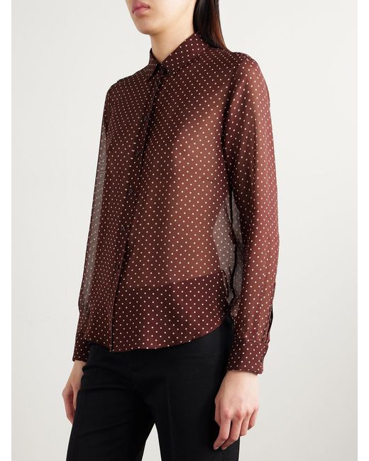 Nili Lotan Red Gaia Polka-Dot Silk Crepe De Chine Shirt