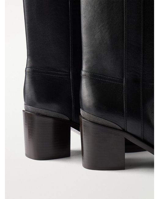 Brunello Cucinelli Black Leather Knee Boots