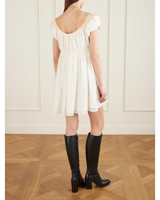 Chloé White Lace-Trimmed Silk-Crepon Mini Dress