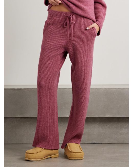 The Elder Statesman Red Ribbed Cashmere Track Pants
