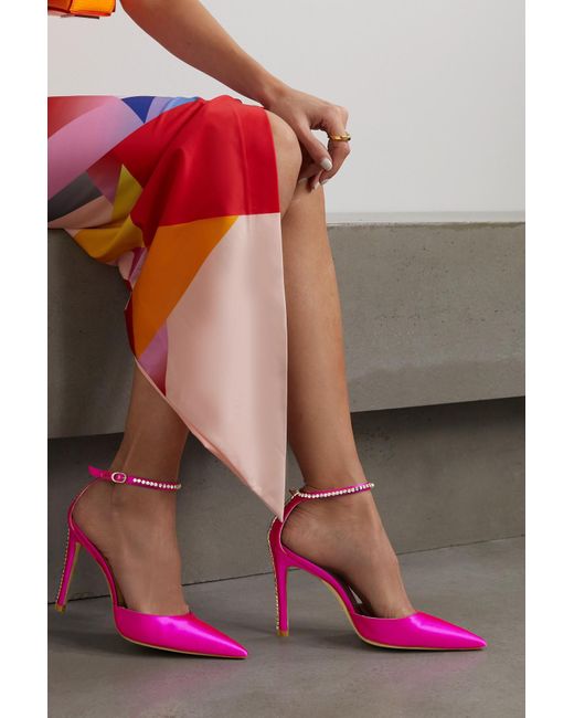 Stuart Weitzman Glam Crystal-embellished Satin Pumps in Pink | Lyst UK