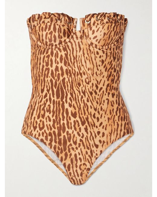 Zimmermann Natural Cascadian Whipstitched Leopard-Print Underwired Swimsuit