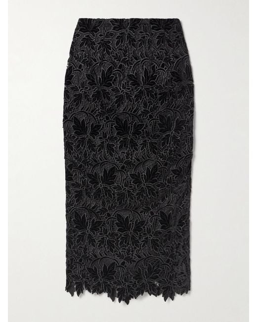 Cara Cara Black Sienna Velvet-Guipure Lace Midi Skirt