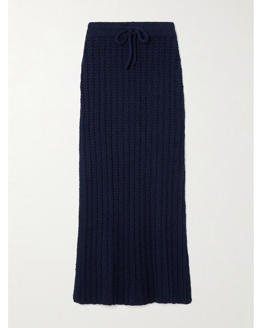 The Elder Statesman Blue Reef Open-Knit Cotton Maxi Skirt