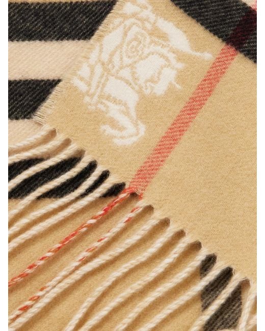 Burberry Natural Fringed Checked Cashmere Scarf