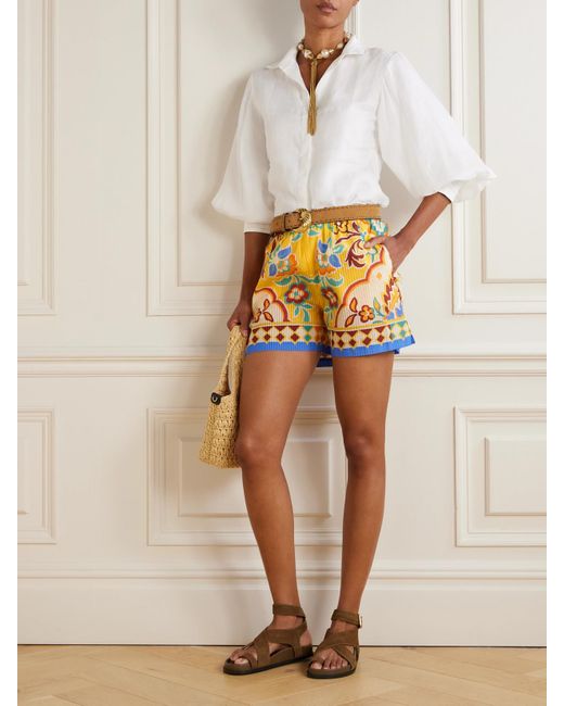 Etro Yellow Printed Cotton And Silk-Blend Shorts