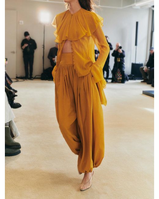 Pantalon Fuselé En Soie À Fronces Kiddo Altuzarra en coloris Yellow