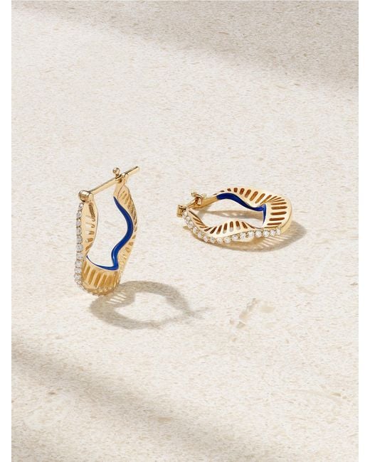 L'Atelier Nawbar Natural Twisted Waves 18-Karat, Enamel And Diamond Hoop Earrings