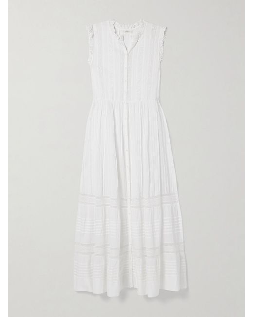 Doen White Helaine Crocheted And Pintucked Cotton-Voile Midi Dress