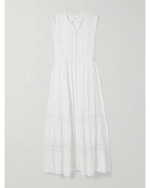 Doen White Helaine Crocheted And Pintucked Cotton-Voile Midi Dress