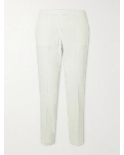 Theory White Treeca Linen-Blend Straight-Leg Pants