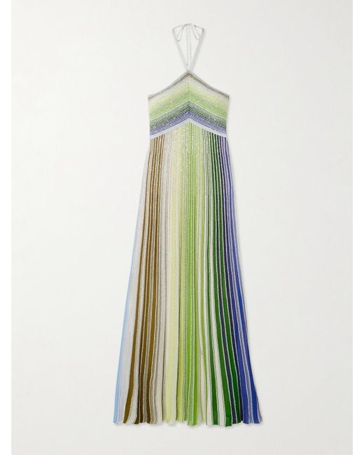 missoni sequin embellished striped crochet knit maxi dress Missoni - One-shoulder sequin-embellished striped metallic crochet-knit  maxi dress