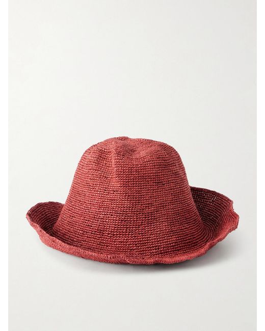 Ruslan Baginskiy Red Monogram-Embellished Straw Bucket Hat