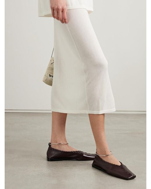 Jil Sander Brown Ring Whipstitch-Trimmed Leather Ballet Flats