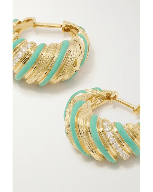 Yvonne Léon Metallic 9-Karat, Enamel And Diamond Hoop Earrings
