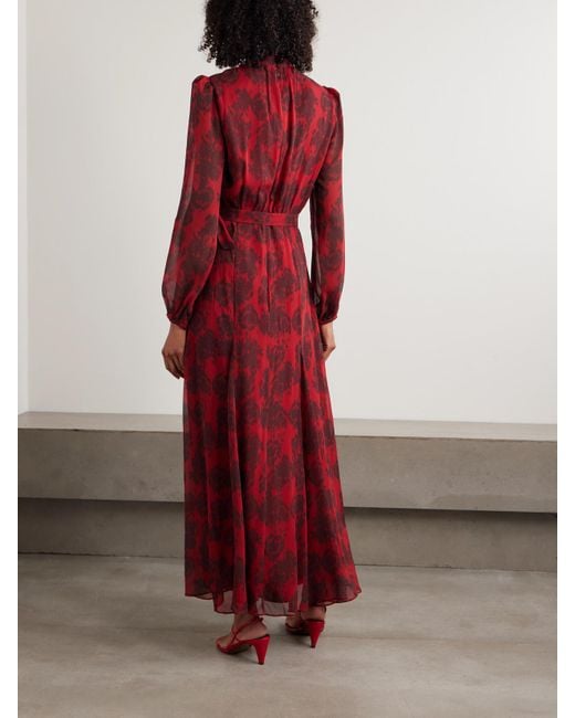 Saloni Red Jacqui-B Printed Silk Crepe De Chine Maxi Dress