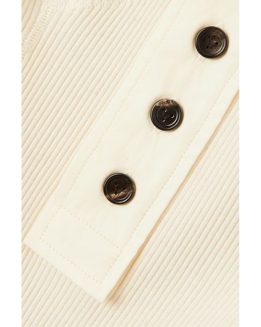 Bottega Veneta Natural Ribbed Stretch-Cotton Henley Top