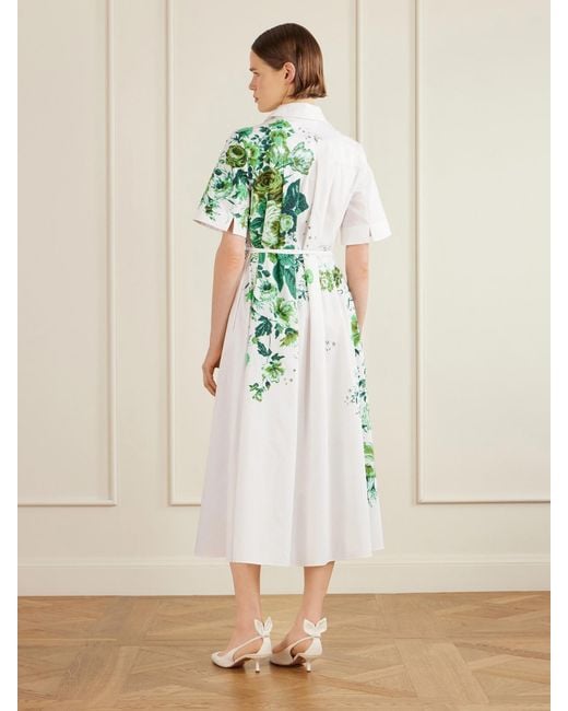 Erdem Green Floral-Print Cotton-Poplin Midi Shirt Dress